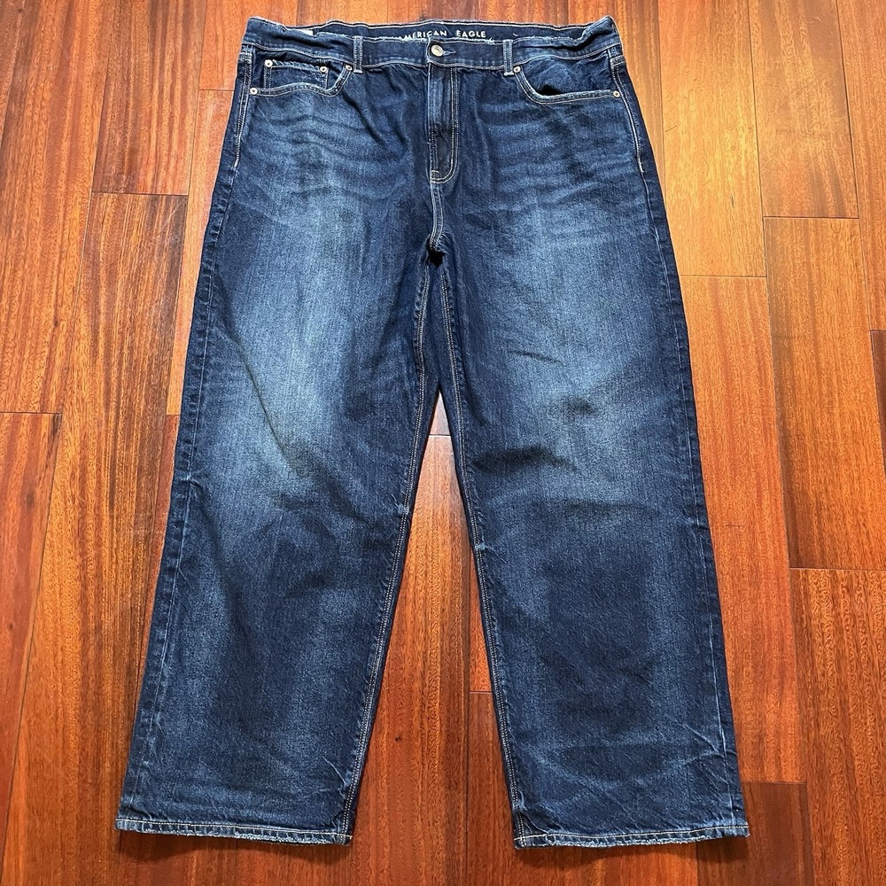 American Eagle Ex Boyfriend Jeans Womens 16 Short 39x27 Blue Dark Wash Baggy